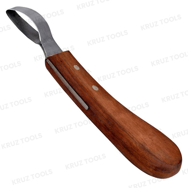 Hoof Knife (Loop) with Wooden Handle Stainless Steel Farrier Tool for Horses, Goats & Livestock